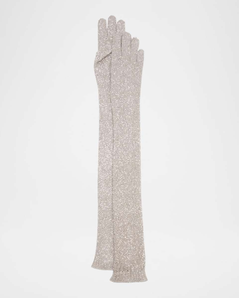 Paillette Elongated Nylon-Blend Gloves